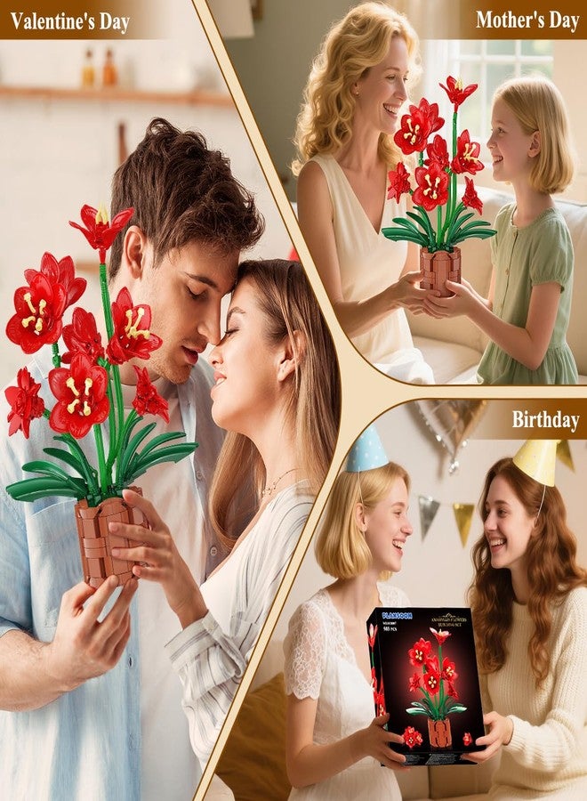 PLAXSOON مجموعة بناء بونساي زهور الأمارلس من PLAXSOON، مجموعة نباتات عيد الحب، مجموعة نباتات اصطناعية لتزيين المنزل، 503 قطعة من باقة زهور البونساي، مناسبة للبالغين والأطفال من عمر 12 سنة فما فوق. - Image 5
